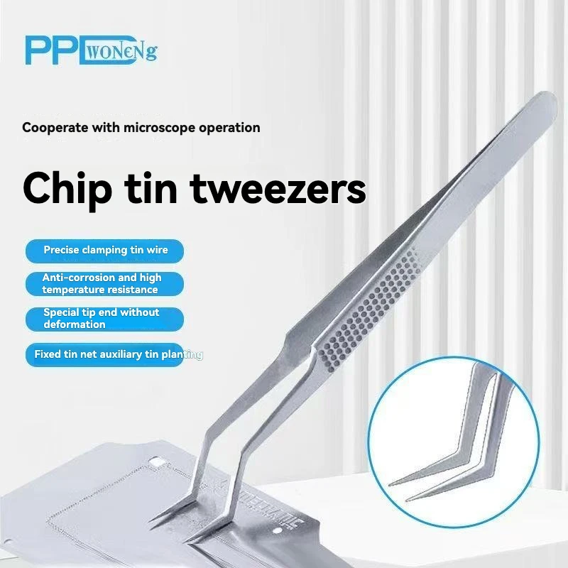Chip Soldering Tweezers - Chip-Specific Stainless Steel Tweezers, Corrosion & Heat Resistant, Extra-Sharp Microscope Positioning
