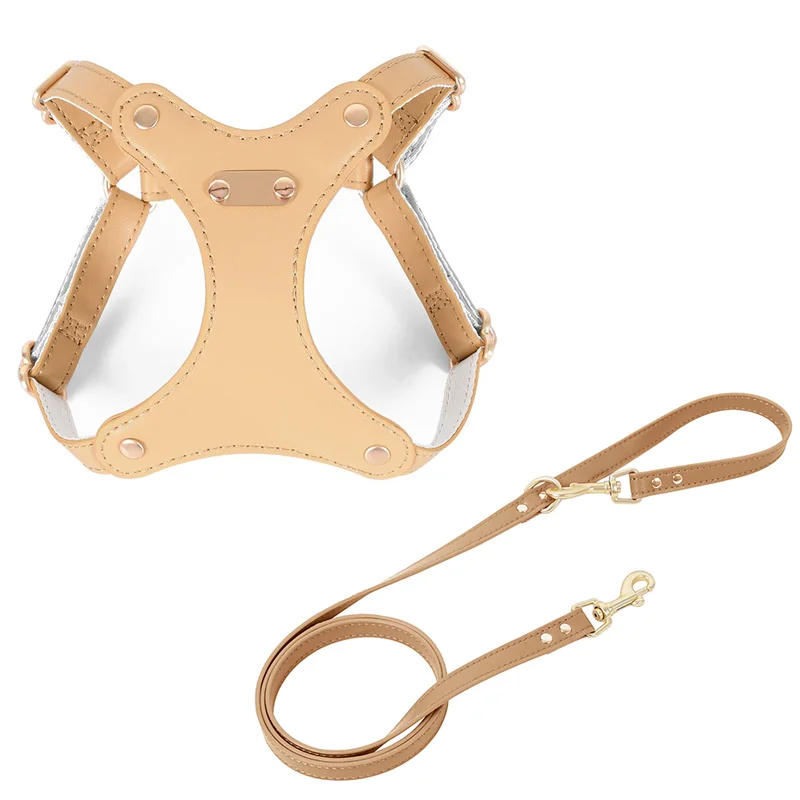

PU Leather Dog & Cat Harness and Leash Set Waterproof Adjustable Pet Harness Vest Dog Leash for Small Dogs Cats