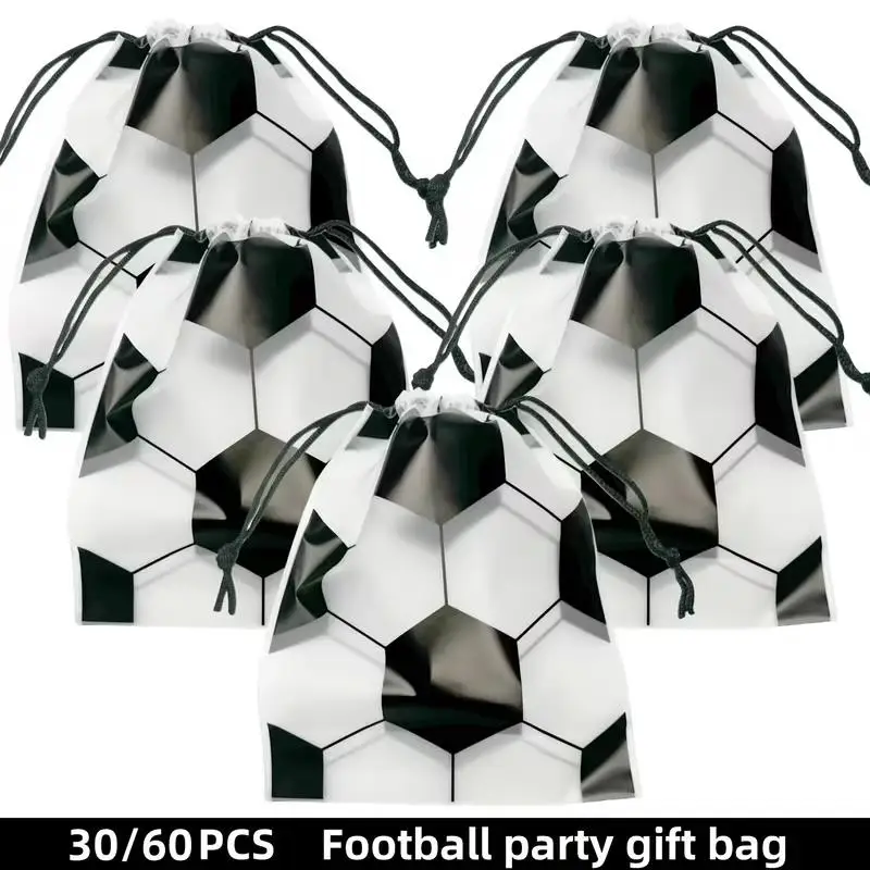 30/60 Stück Fußball-Party-Geschenktüten mit Kordelzug, Fußball-Geburtstagsgeschenke, Süßigkeiten-Geschenkverpackung, Sportthemen-Party-Deko-Zubehör