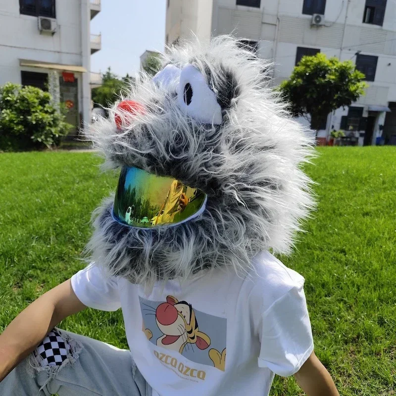 Motorcycle Helmet Protection Headgear Cover Cartoon Fluffy Plush Set For Motorcycle Full-Face Protective Case Trendy Big Eyes