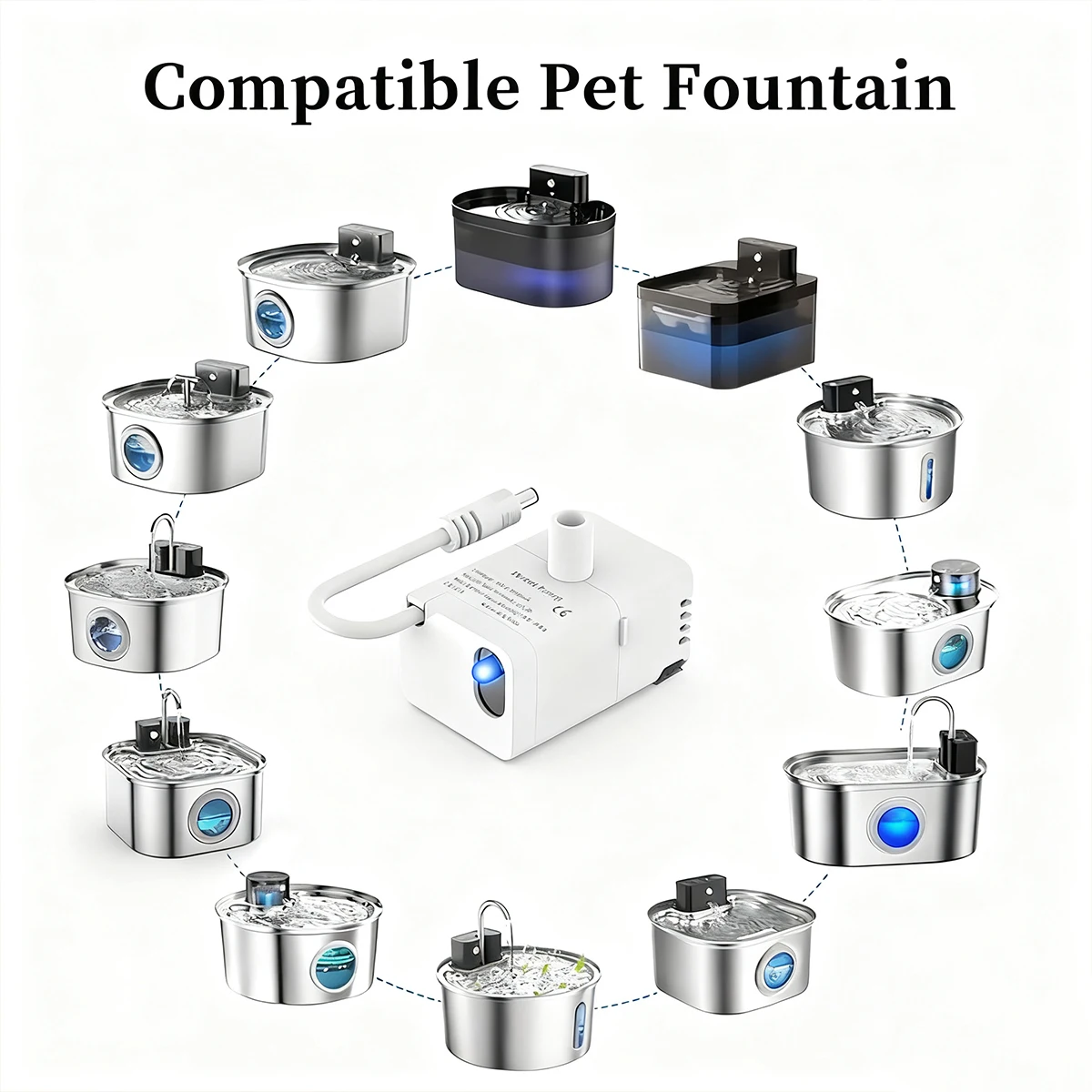 Intelligente Ersatzpumpe für Haustier-Wasserspender, Ultra-Leise Tauchpumpe mit LED-Automatik-Abschaltfunktion, passend für 2,2L/3,2L Katzenwasserspender – Detail 6