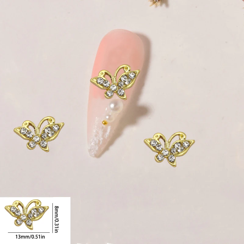 10 stuks 3D schattige legering vlinder nail art charme minimalistische gouden en zilveren vlinder nageldecoratie accessoires DIY nagel ca