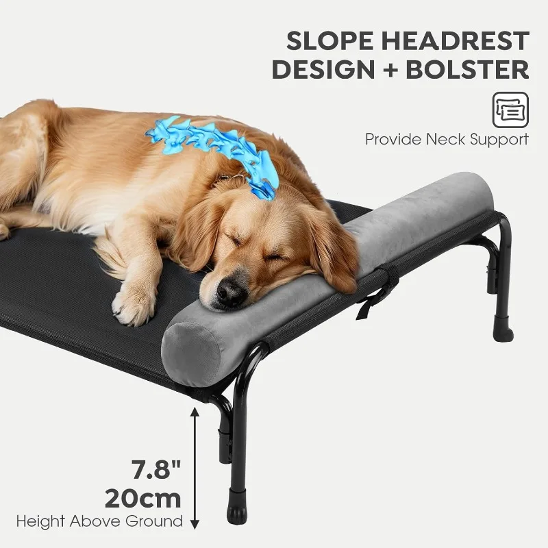 Large Elevated Dog Bed, Raised Dog Cot Bed with One-Sided Removable Headrest Bolster, Outdoor Dog Bed for Extra Large Dogs