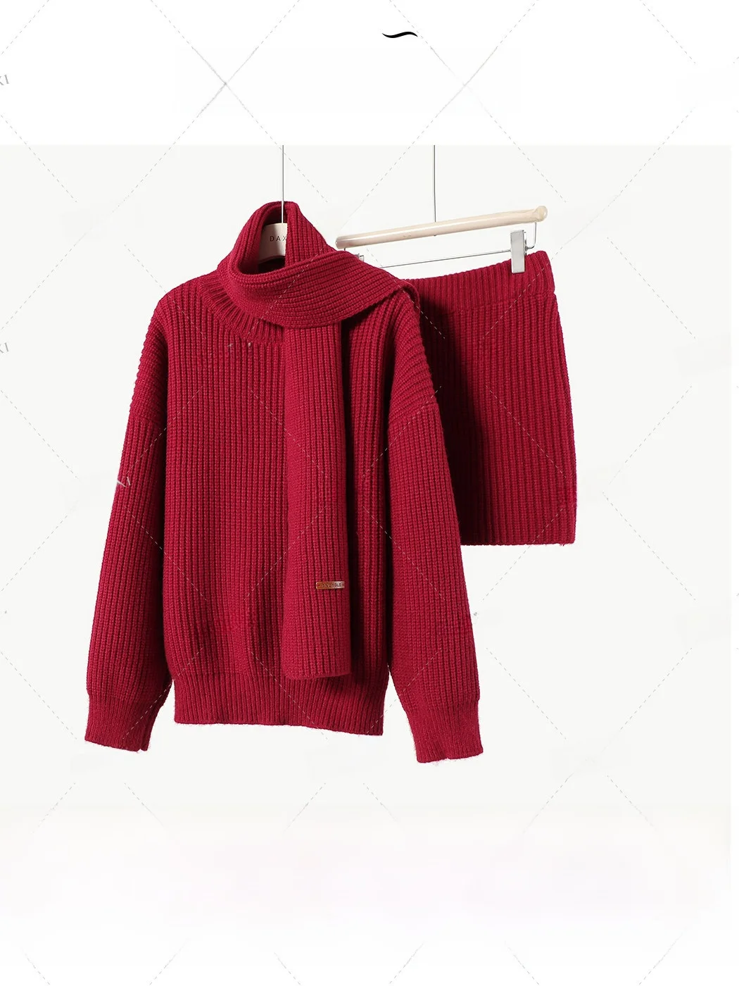 

Red Knitted Set Women's Scarf oulder Drop Sve Knitted Top ort Skirt Two Piece Set Luy Arrival Faion Commute Sle ...
