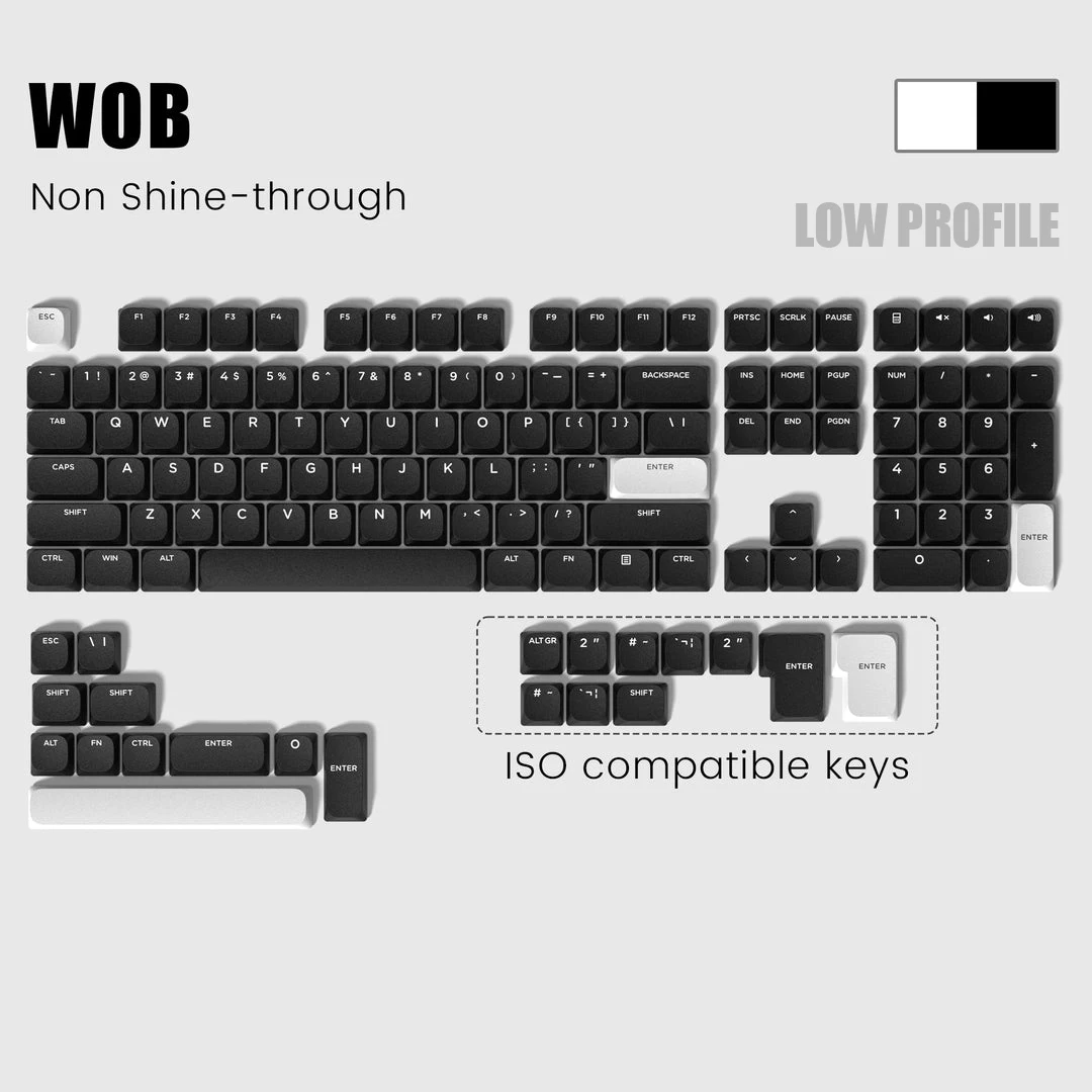 129 Keys WOB/BOW Double Shot PBT Keycaps Low Profile Slim Keycap for 60% 65% 75% 100% Gateron Cherry MX Switches Gaming Keyboard