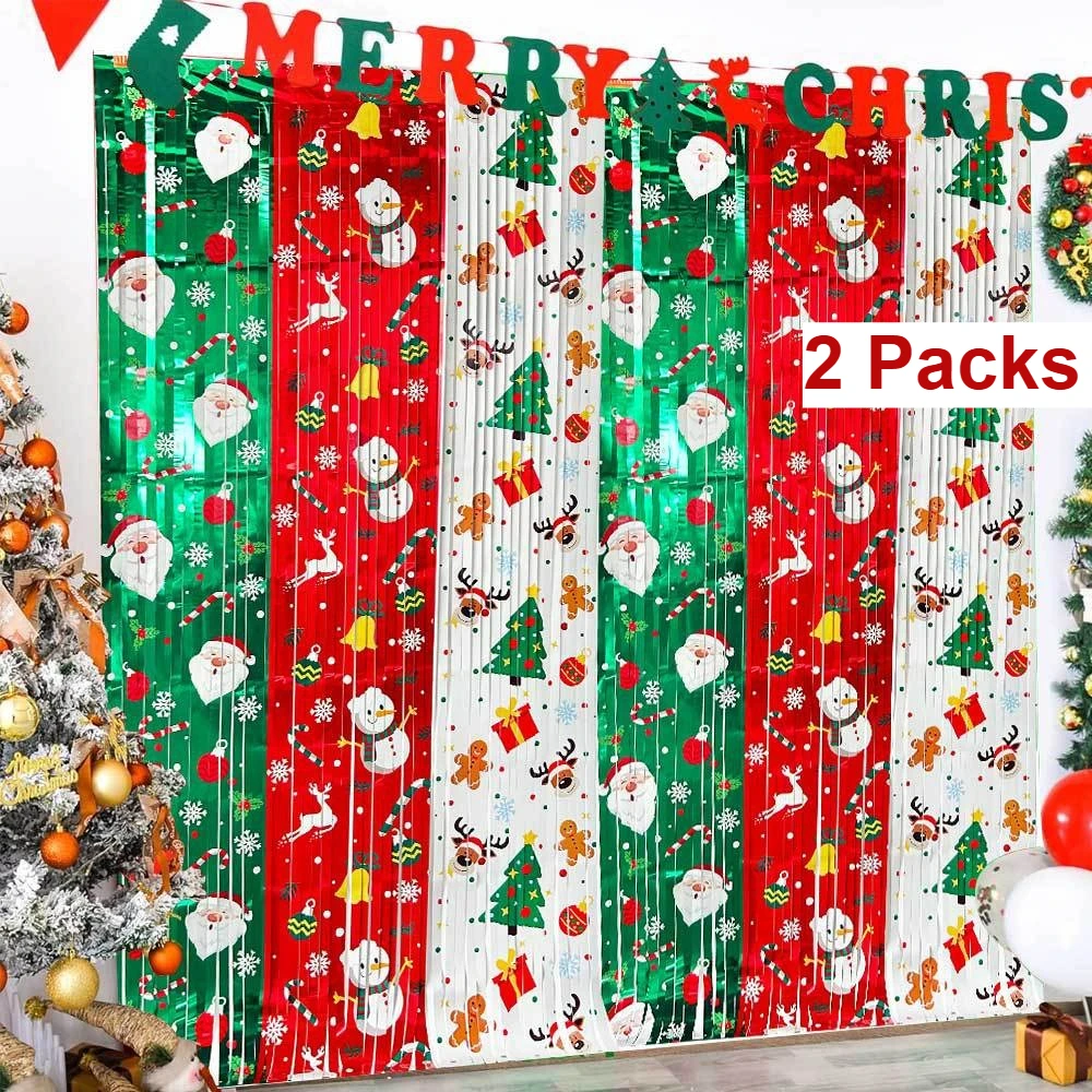 

Christmas Party Background Decoration Rain Silk Curtain Christmas Scene Decoration Red White Green Three Tone Hanging Curtain