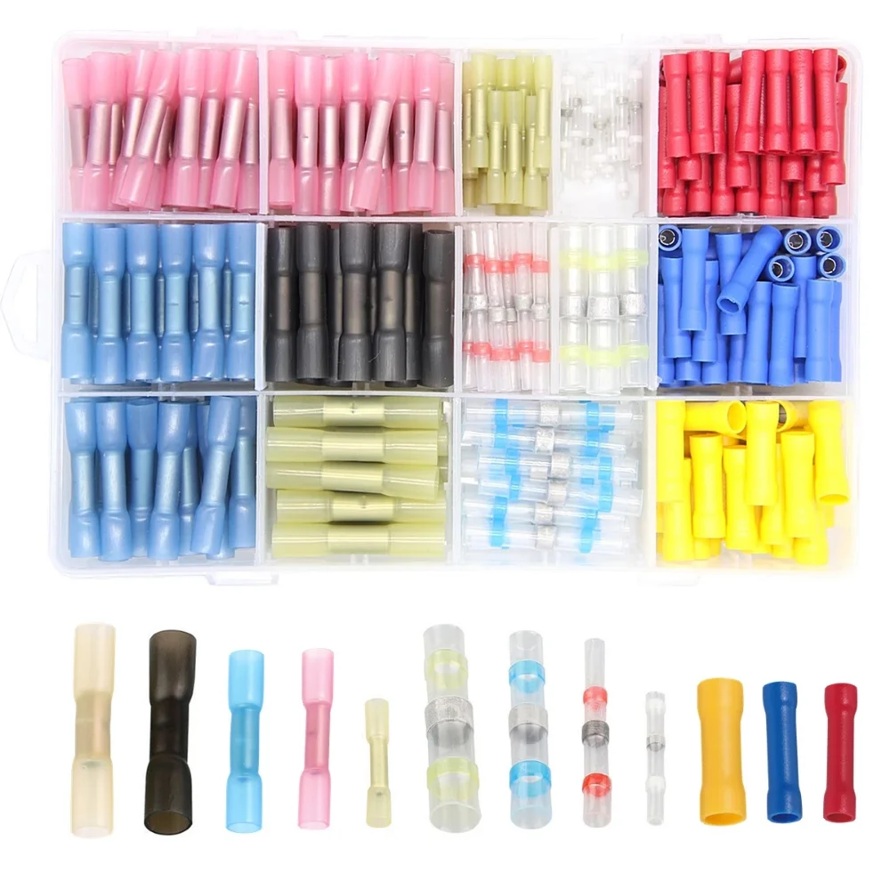 

360PCS Solder Sleeve Heat Shrink Wire Butt Connector Insulated Electrical Cable Crimp Terminals Connector Assorted Set