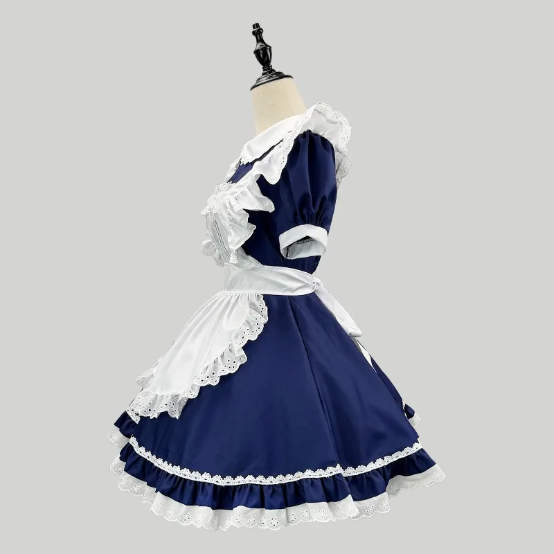 IOOTIANY Marineblau-weißes Dienstmädchen-Lolita-Kleid mit Schürze und Spitzenbesatz, Halloween-Party, süße Lolita-Kleider, Kellnerin-Cosplay-Kostüm – Detail 8