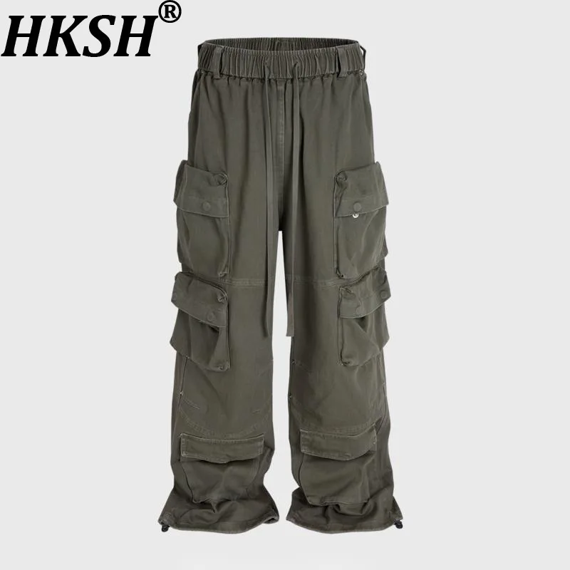 

HKSH весна осень новые мужские уличные повседневные брюки-карго в американском стиле в стиле ретро с несколькими карманами модные широкие брюки-карго HK15521