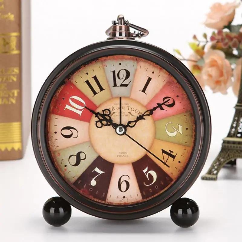 

14cm Round Retro Bedside Mute Alarm Clock Creative Digital Body Metal Personality Electronic Clock Entrance Desktop Desk Clock