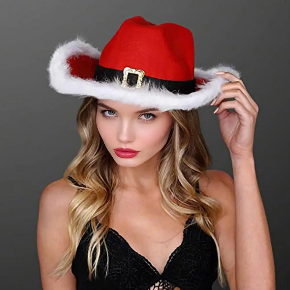 Fashion Santa Claus Party Christmas Luminous Cowboy Hat Western Red Felt Hats Wide Brim Cowgirl Hat Jazz Hat for Women Men
