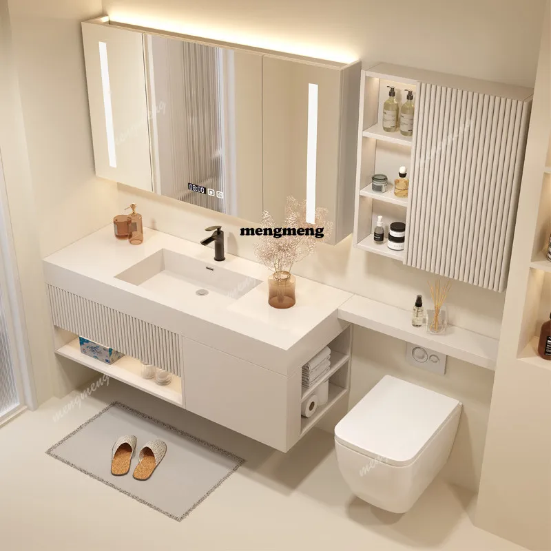 

Modern smart bathroom cabinet combination rock slab integrated seamless splicing basin toilet toilet extension wash basin