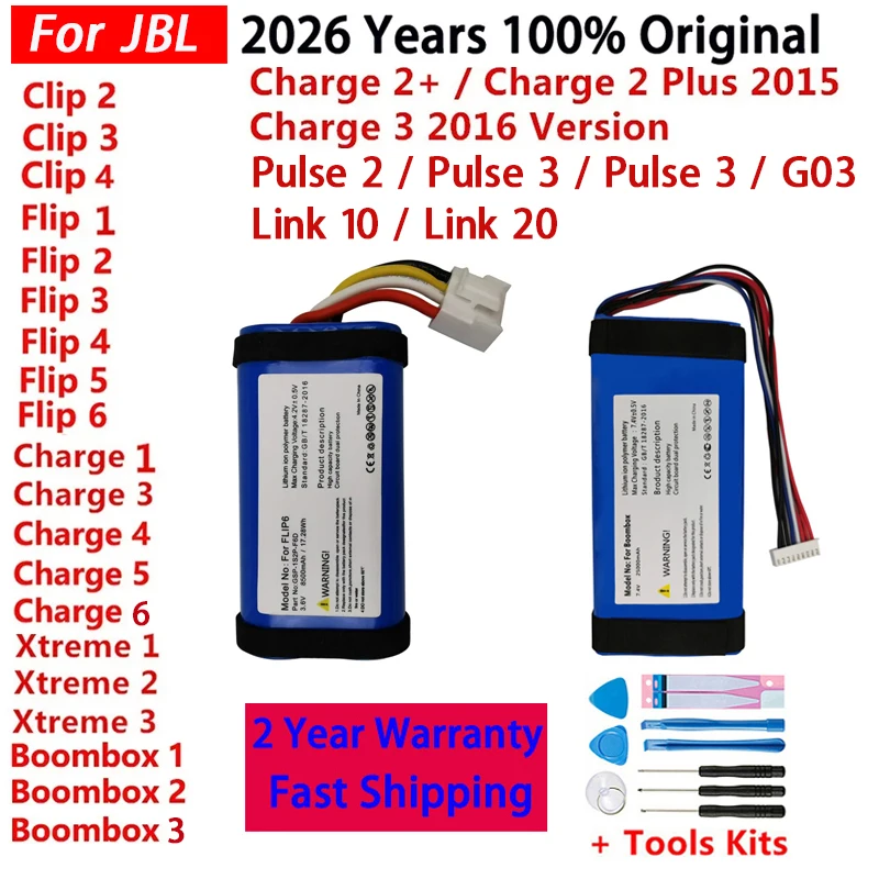 2026 Years Original Speaker Battery For JBL Link 10 20 For JBL Charge Boombox Flip Pulse Xtreme 1 2 3 4 5 6 Bateria Fast Ship