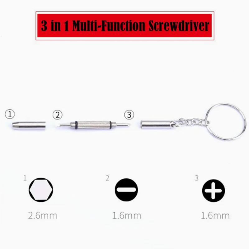3 In 1 Glasses Screwdriver Eyeglass Screwdriver Watch Repair Kit With Keychain Portable Hand Tools Precision Screwdriver Tools - view 4