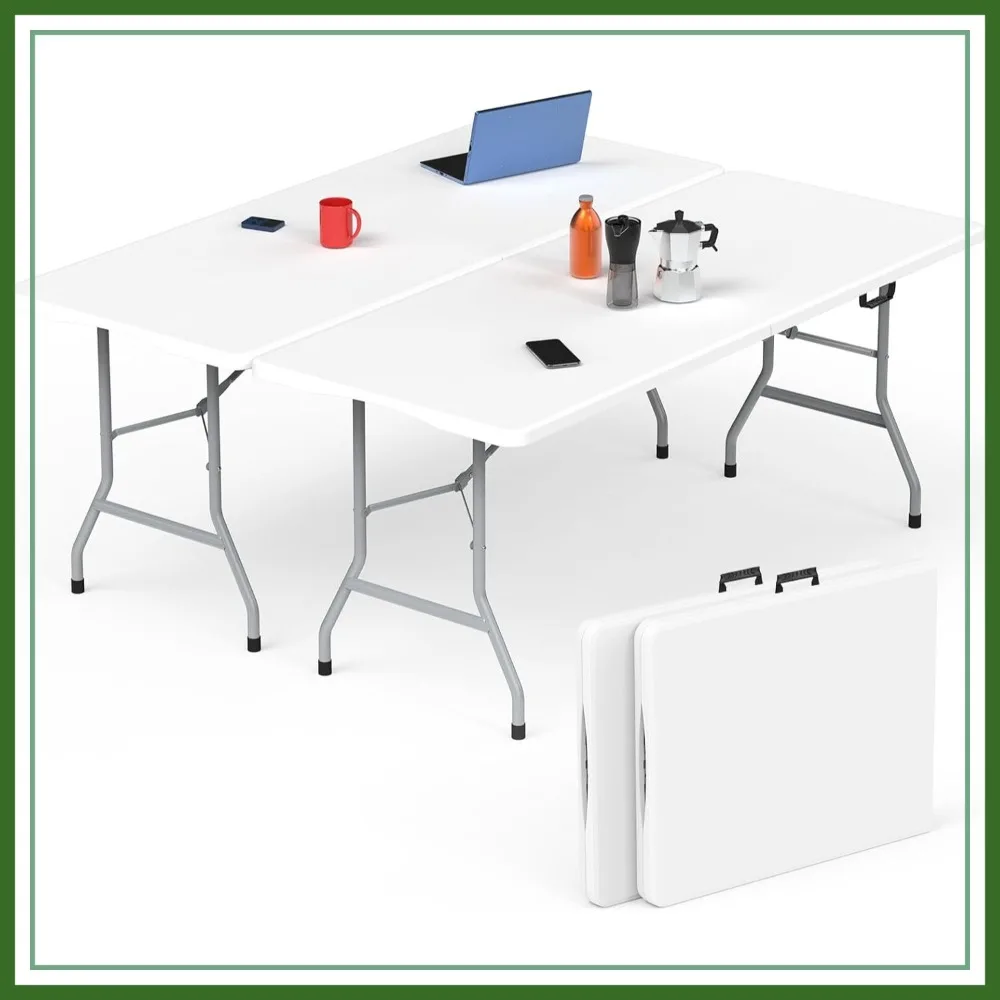 

2 Pcs 6 ft Folding Table with Handle & Safety Locks, Portable Camping Dining Table for Indoor/Outdoor Use, Picnic Party