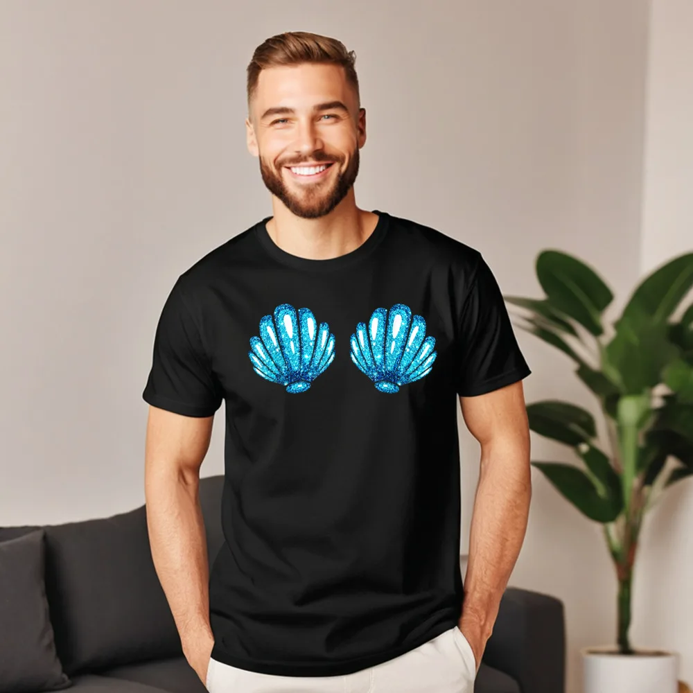 Latest Male Tees Blue Seashell Mermaid Bra Bikiny Gift T Shirts Pure Cotton Short Sleeve Hip hop T Shirts Round Collar