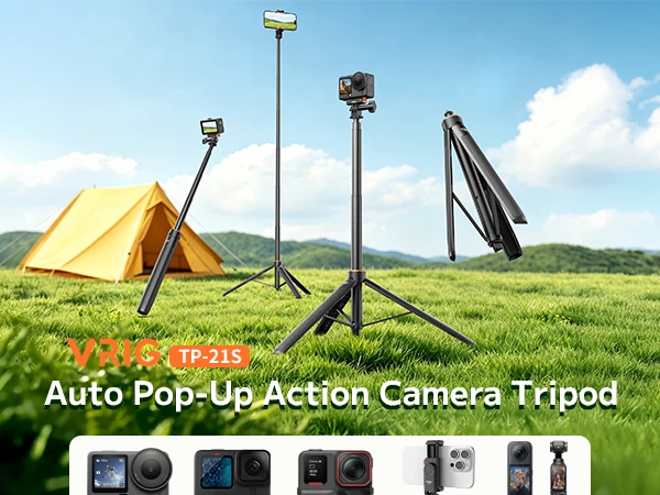 VRIG TP-21S Ausziehbares Stativ-Selfie-Stativ 160cm Schnellverschluss Leichtgewicht für Action-Kamera Smartphone Vlogging – Detail 1