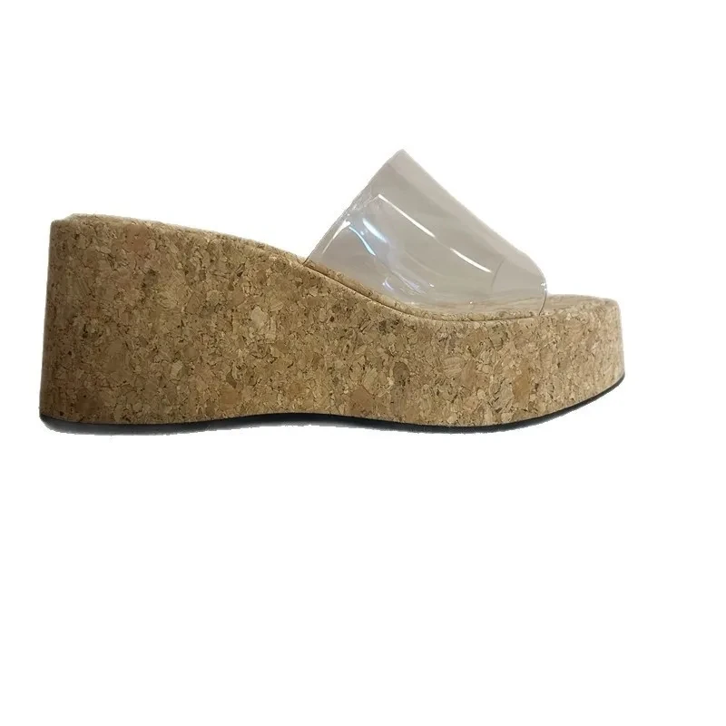 

Модные женские тапочки на толстой подошве, прозрачные крутые тапочки с открытым носком, сандалии на наклонном каблуке, модная оптовая продажа верхней одежды