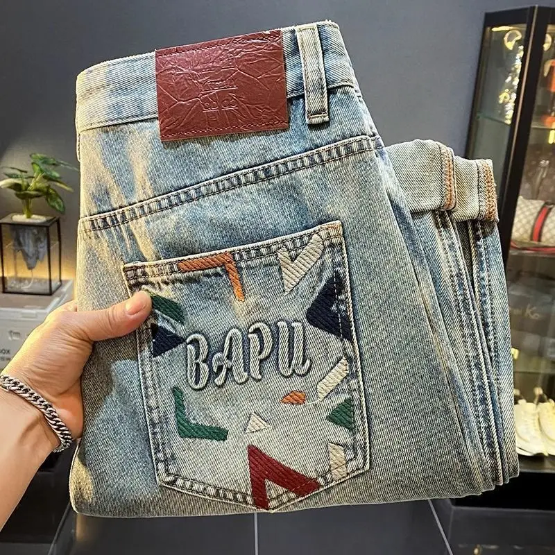 High-end Men's Jeans Straight Small Feet Spring Summer 2025 New Ruffian Handsome Harlan Casual Pants Cargo Jeans Streetwear Men