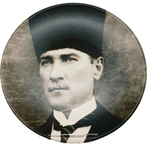 Armada Tile Ataturk Kalpaklı Picture Black White Ceramic Printed Plate