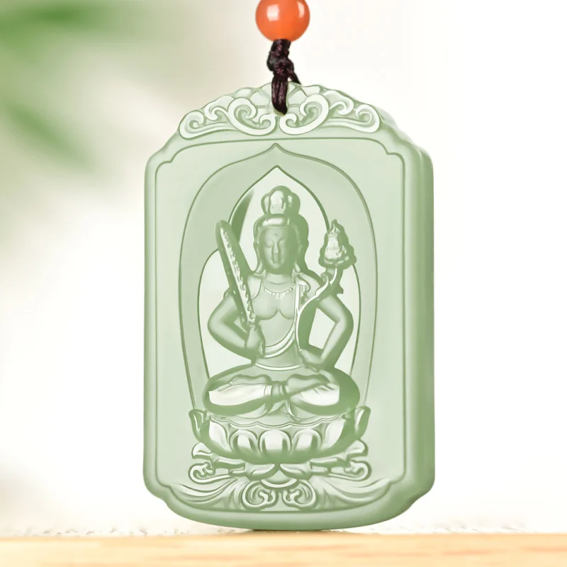 Natural Hetian Jade Zodiac Buddha Pendant Manshu Bodhisattva Rabbit Vairocana Jade Goddess Jade Pendant