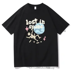 Lost in Space Harajuku Letter Creative Skull Print T Shirt Men 2022 Summer Cotton Short Sleeve Hip Hop Clothes