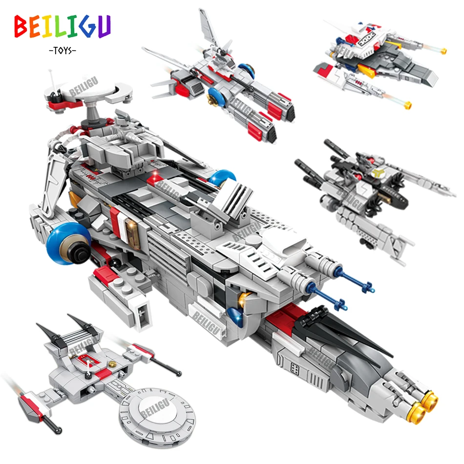 

4IN1 760PCS Space Battleship Starship Fighter Building Blocks Star Spaceship Combat Aircraft War Bricks Creation Toys For Childs