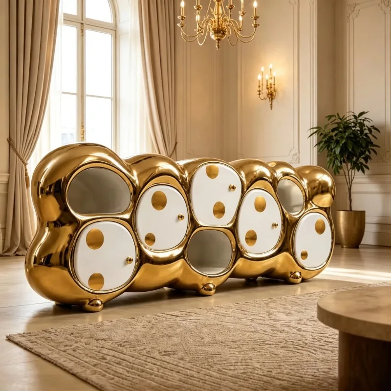Art bubble side cabinet electroplated glass fiber frame luxury locker suitable for villa hotel restaurant living room