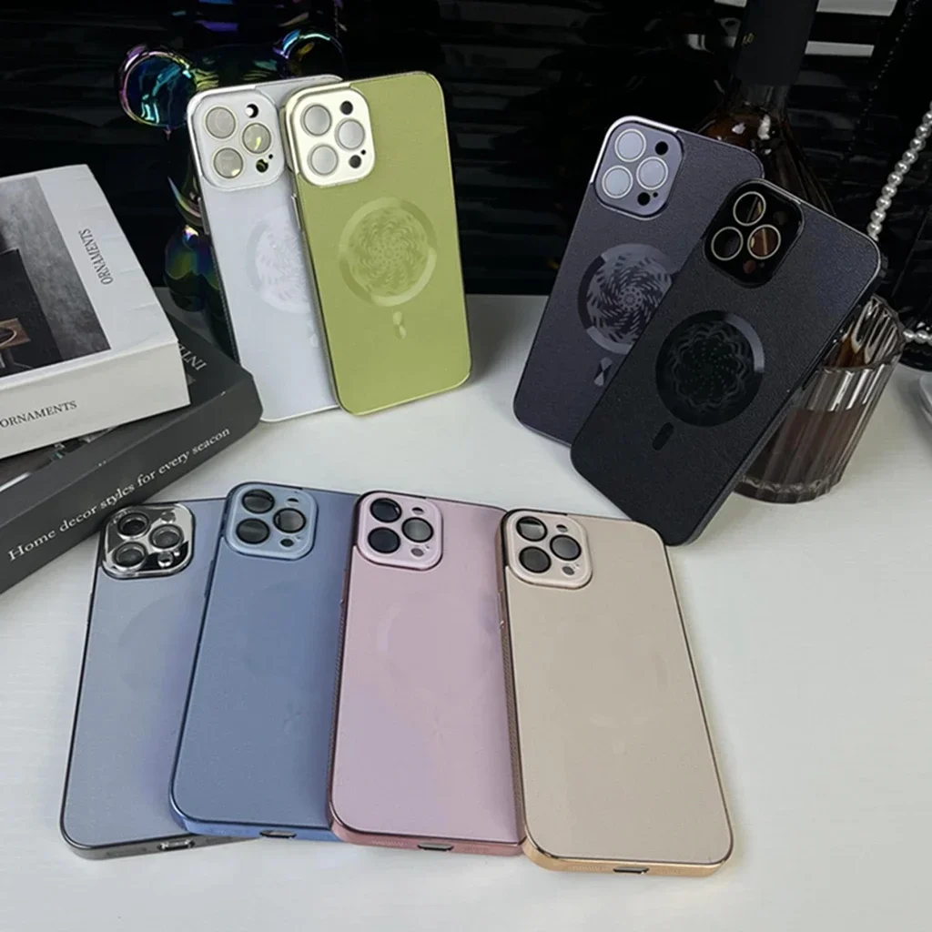 Solid Color Metal Edge Heat Dissipation Hole Illusion Color Nimble Magnetic Cover Case For iPhone 15 14 13 12 Pro Max Phone Case