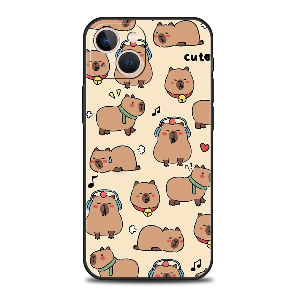 Custodia per telefono Cartoon Capybara Cover per iPhone 16 15 14 13 12 Pro Max 11 7 8 Plus XR XS Max custodia morbida in Silicone antiurto Capas