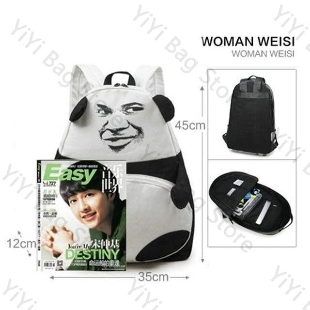 Fashion Funny Panda Pattern Backpack Streetwear Popular Originality Schoolbag Men Women Casual Large Capacity Computer Backpack