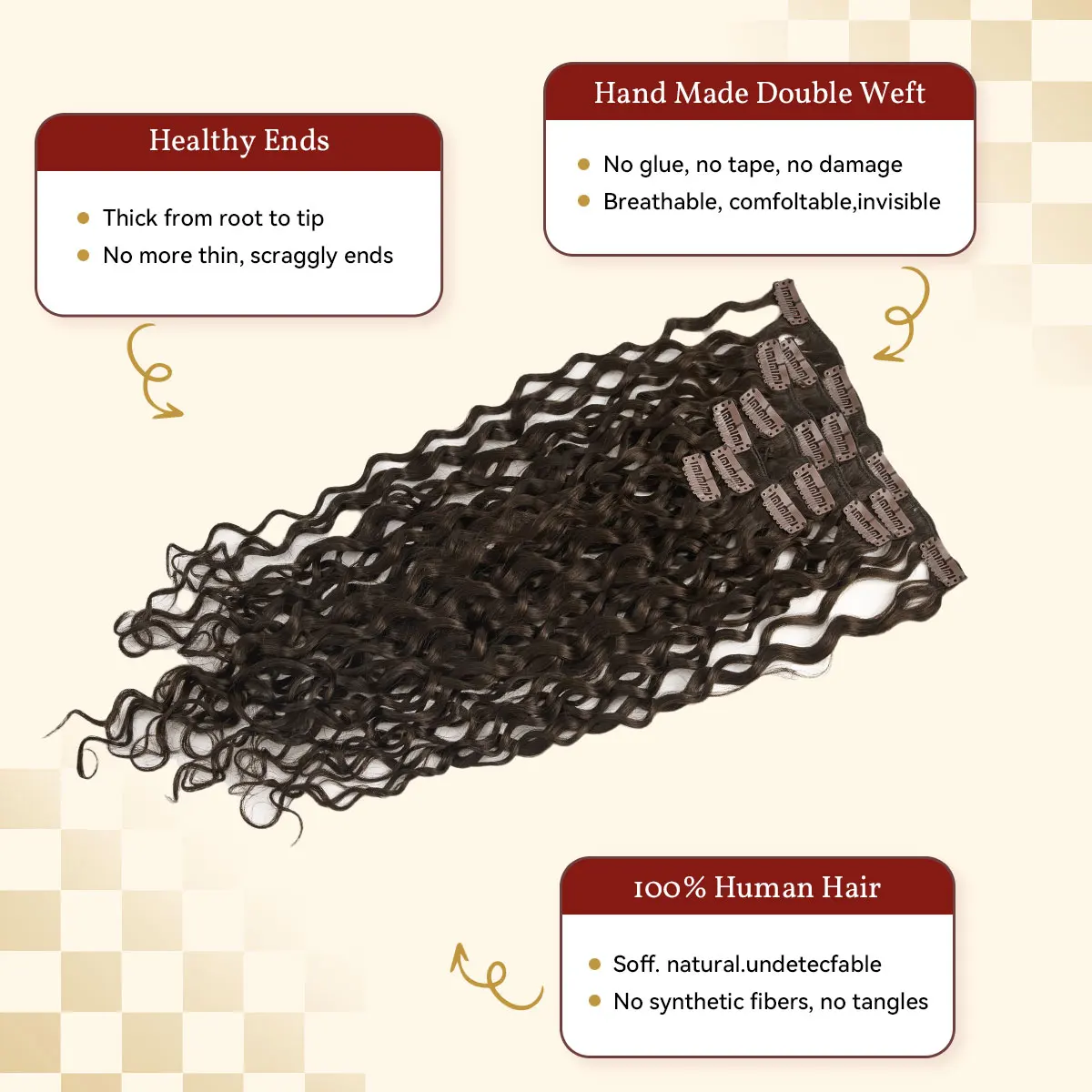 12A Water Wave Clip In Hair Extensions  7Pcs/Set Brown Color Clip Ins Remy Hair 100% Human Hair  Clip in Hair For Women 120G