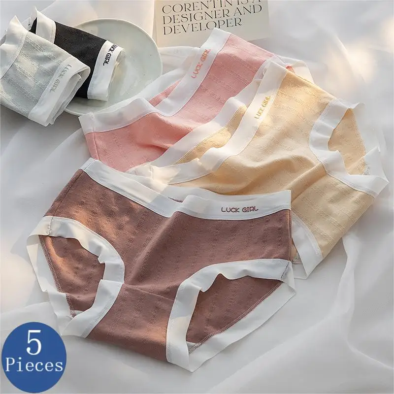 

5Pcs Japanese Style Women's Panties Soft Cotton Underpants Female Ladies Lingerie Mid Waist Briefs Solid Breathable Underwear