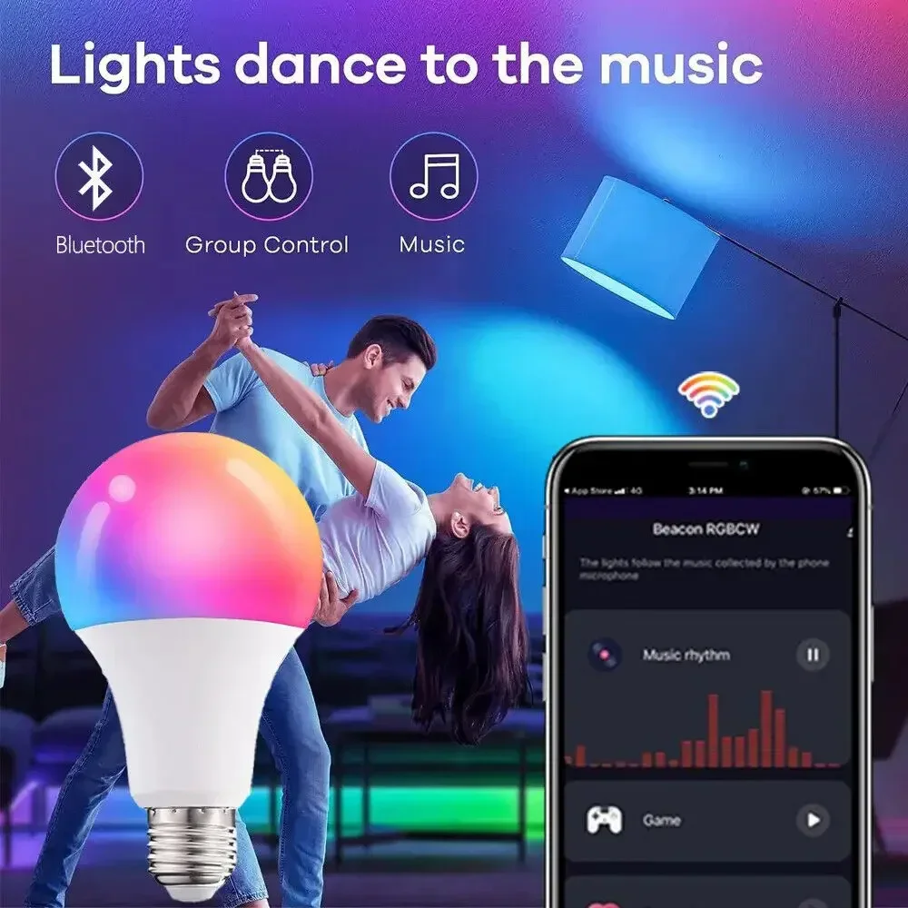 Tuya Smart LED Bulb E27 RGB Dimmable Light WiFi/Bluetooth APP Control Voice Control Works with Alexa Google for Home Lighting