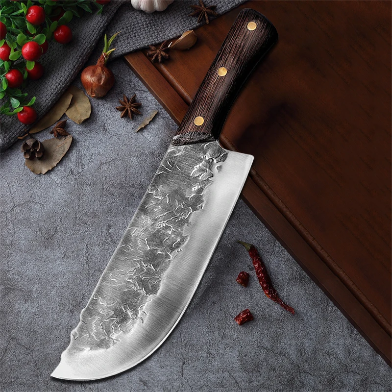 

Stainless Steel Kitchen Knives Chef Slicing Knife Butcher Slaughter Meat Cleaver with Wood Handle Cooking Cutter for Household