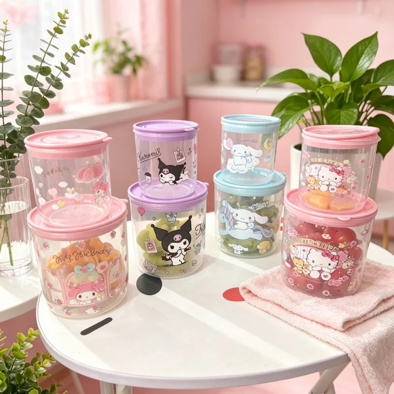 Hello Kitty Kuromi Cartoon Storage Jar   Household Food-Grade Airtight Container   Airtight Jar for Storing Dry Goods and Candy