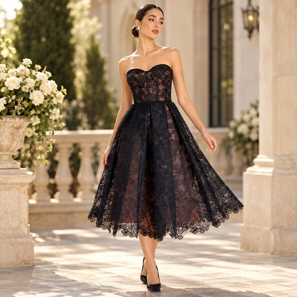 High Waist a Line Bandeau Sweet with Low Neckline Party Dress Party a Line Skirt Sweet and Fresh Pullover Dyed Date for Women