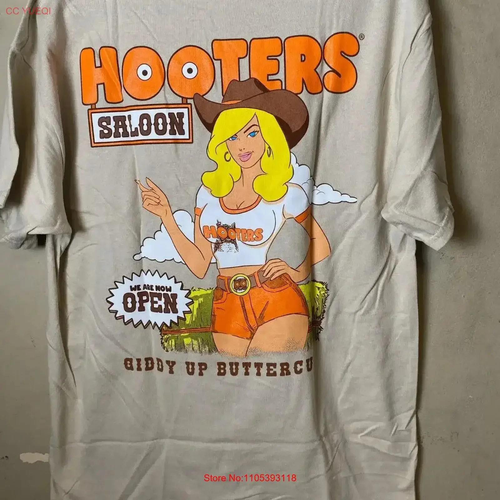HOOTERS Saloon Giddy up Buttercup DOUBLE SIDED T SHIRT SIZE M vintage Washed Comfortable Slightly streetwear Breathable Casual