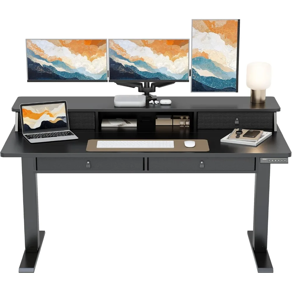 

Height-Adjustable Electric Standing Desk with 4 Storage Drawers, 55" x 30" Desk for Home and Office, C-Clamp Mountable Computer