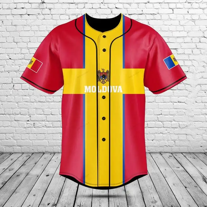 Custom Name Moldova Flag Graphic Button Shirt Summer Casual Men's Fashion Streetwear Baseball Team Jersey Cool Short Sleeve Tops