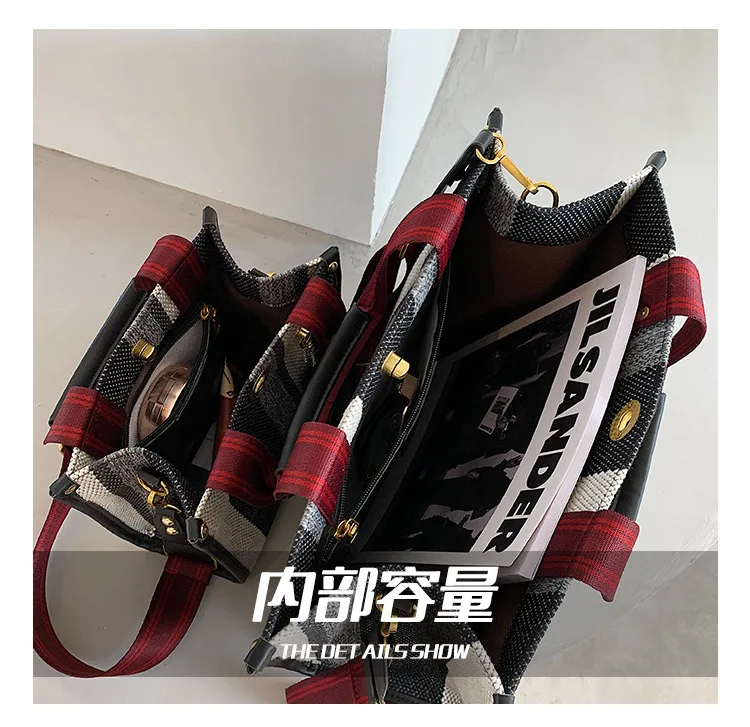 High Beauty Canvas Tote Bag for Women 2024 New Trendy Stripe Design Simple Handbag Fashion Versatile One Shoulder Crossbody Bags