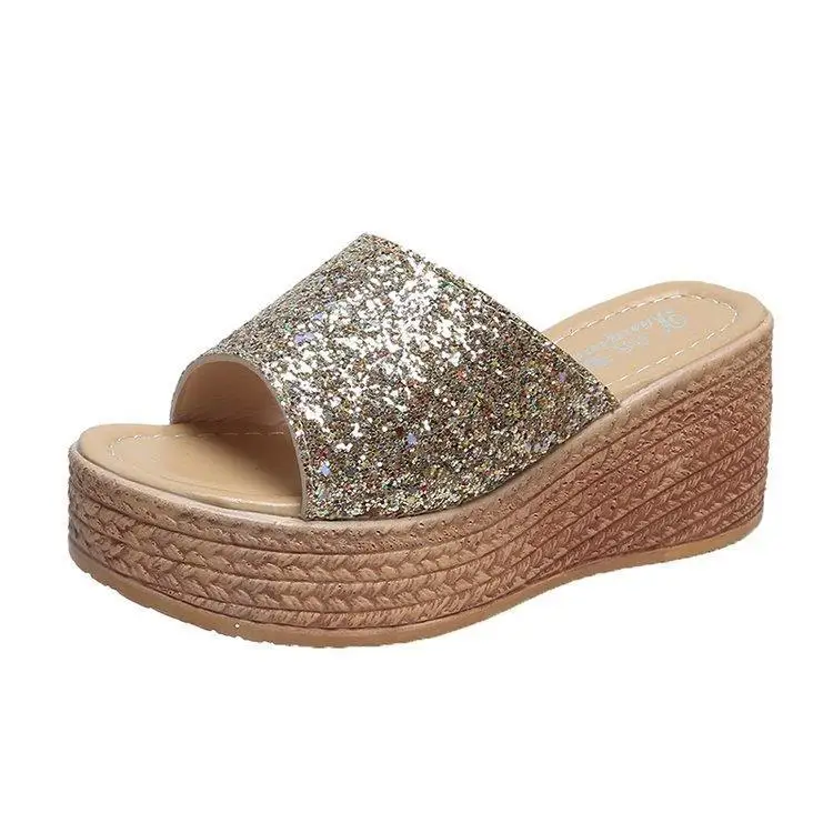 Female Casual Slingbacks Sandals Glitter PU Wedge Platform Comfortable Sandals for Women Summer Sandalias De Mujer 35-40