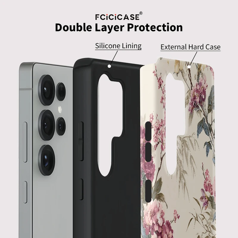 Fcicicase S23 + حافظة هاتف لهاتف سامسونج جالاكسي S25 الترا S 24 S24 + S20 FE S23Plus مقاومة للصدمات زهرة نمط أكريليك خلفي Funda #2