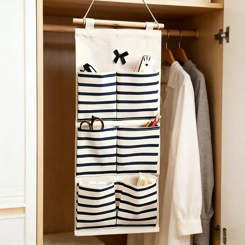 1Pc Linen Hanging Storage Bag - Multi-Pocket Wall Organizer for RV/Car/Closet, Space-Saving Storage Solution
