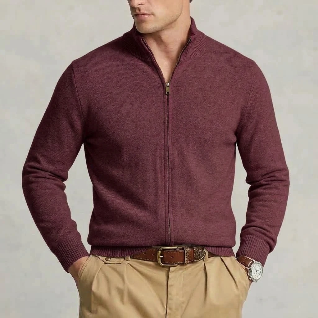 Herbst Herren Strick-Cardigan mit Reißverschluss, lässige Jacke mit Stehkragen, weiche Jacke, schmale Passform, thermische Winter-Oberbekleidung für Herren – Detail 14