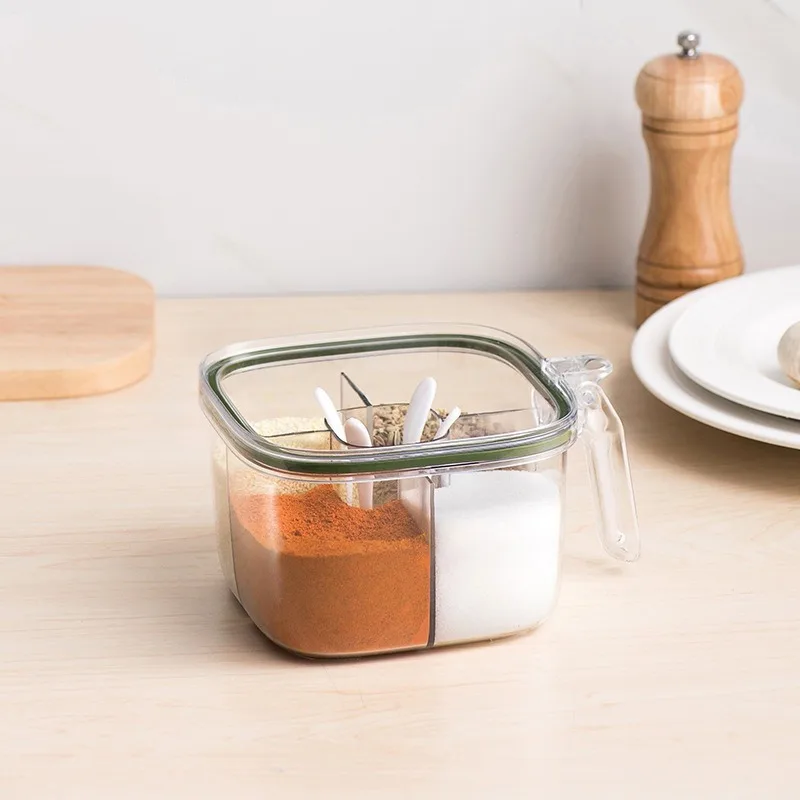 Practical 4-Tray Plastic Spice Jar Set: Ideal Condiment Container with Spoons for Kitchen Seasoning & Pot Organization