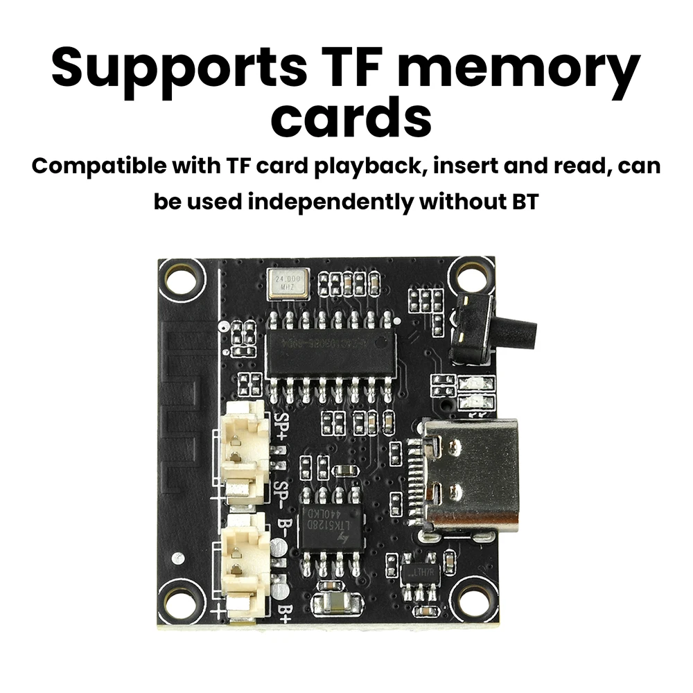 وحدة مضخم صوت BT 5 فولت 3 وات مع ضبط قابل للتعديل، تدعم بطاقة Tf، تشغيل بطاقة الذاكرة من النوع C