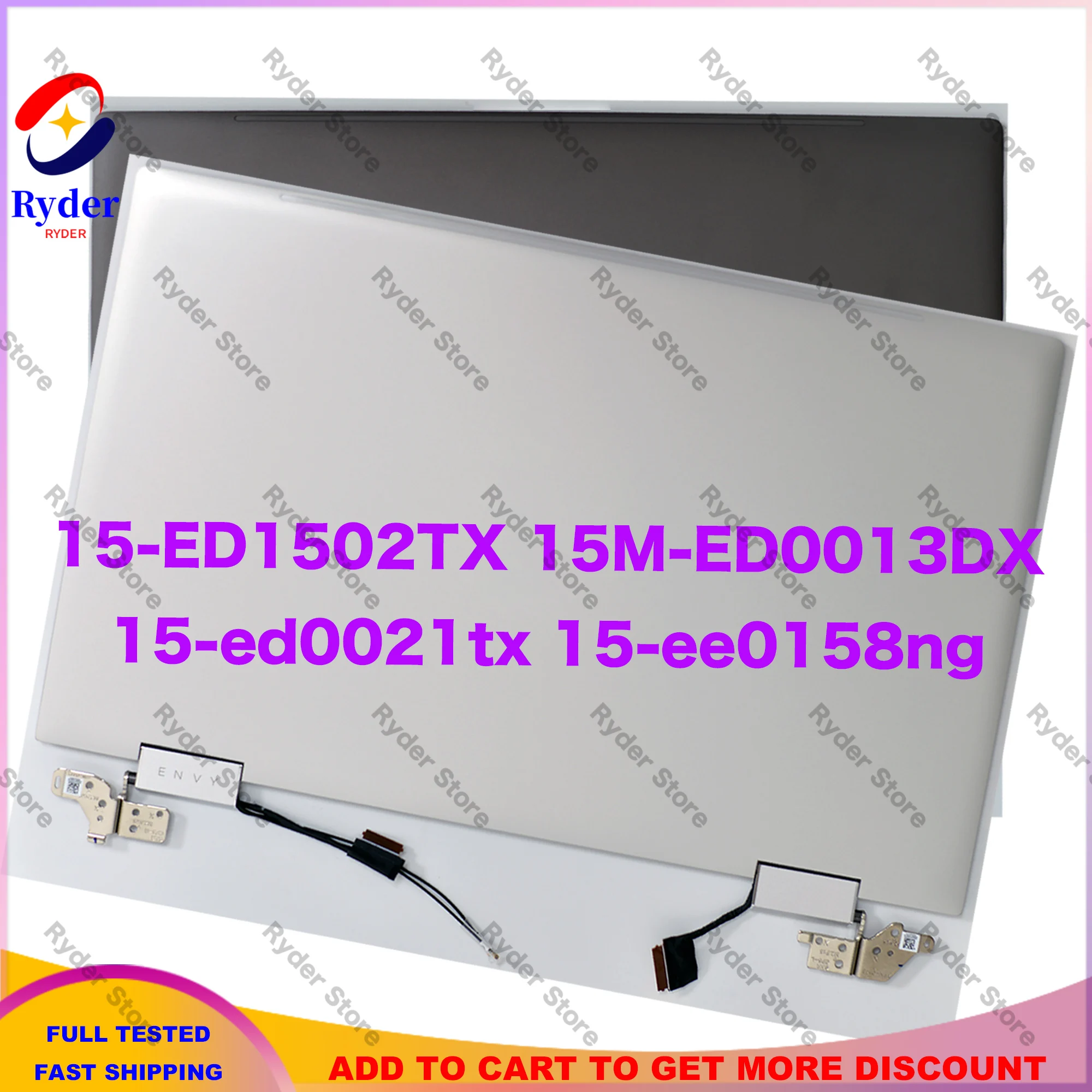 FHD 15.6'' Full LCD Panel Display Touch Digitizer for HP ENVY X360 m Convertible 15-ee 15-ed Screen Assembly With Hinges