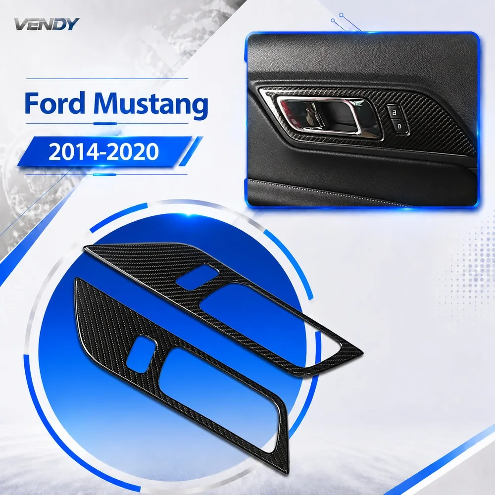 Real Carbon Fiber For Ford Mustang 2014-2020 Door Handle Panel Frame & Door Lock Button Frame Cover Trim Accessories
