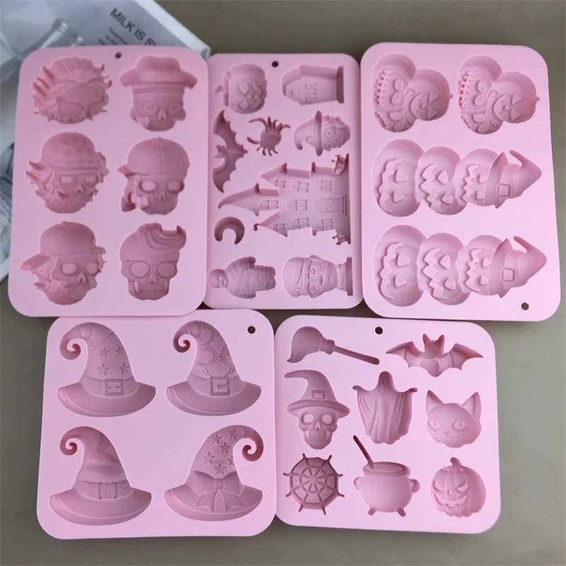 Halloween Silicone Molds Skeleton Pumpkin Witch Hat Bat Ghost Chocolate Candy Mould DIY Cake Baking Fondant Soap Making Tools
